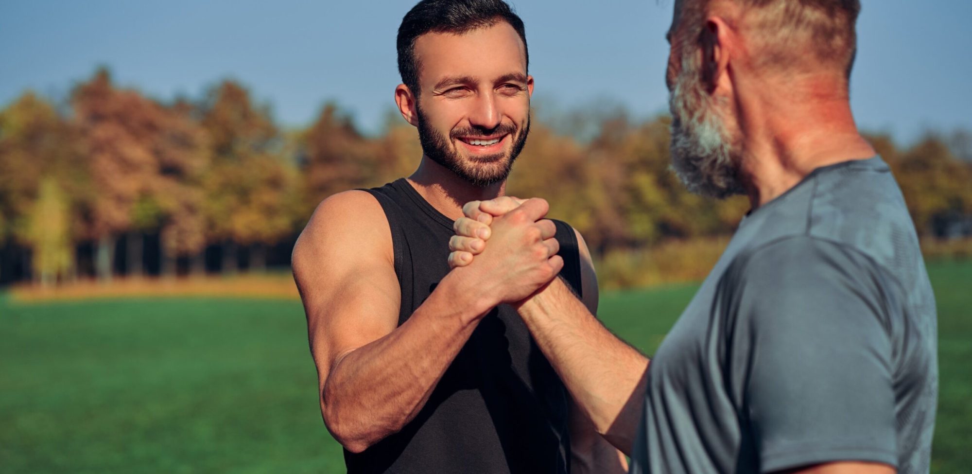 the two sportsmen greeting outdoor cvu6wzw